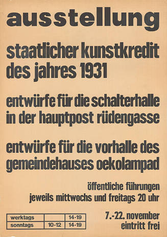 Staatlicher Kunstkredit des Jahres 1931, Entwürfe für die Schalterhalle in der Hauptpost Rüdengasse, Entwürfe für die Vorhalle des Gemeindehauses Oekolampad