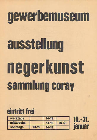 Negerkunst, Sammlung Coray, Gewerbemuseum Basel