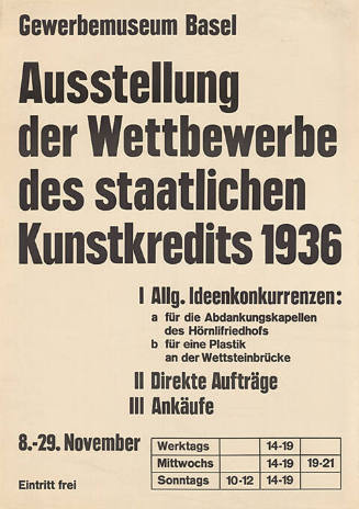 Ausstellung der Wettbewerbe des staatlichen Kunstkredits 1936, Gewerbemuseum Basel