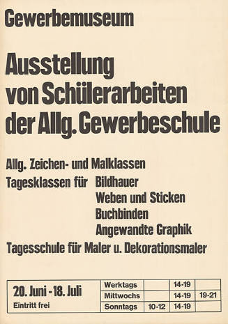 Ausstellung von Schülerarbeiten der Allg. Gewerbeschule, Gewerbemuseum Basel