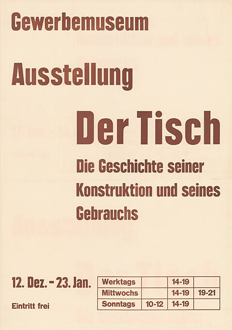 Der Tisch, Die Geschichte seiner Konstruktion und seines Gebrauchs, Gewerbemuseum Basel