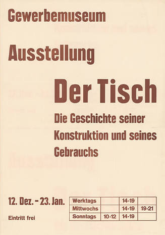 Der Tisch, Die Geschichte seiner Konstruktion und seines Gebrauchs, Gewerbemuseum Basel