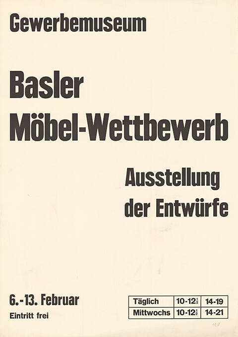 Basler Möbel-Wettbewerb, Ausstellung der Entwürfe, Gewerbemuseum Basel