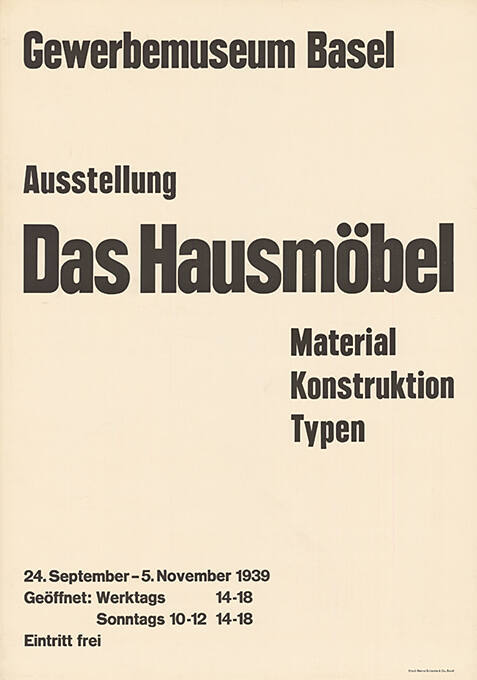 Das Hausmöbel, Material, Konstruktion, Typen, Gewerbemuseum Basel