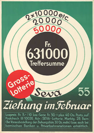 Fr. 631000 Treffersumme, Gross-Lotterie, Seva 55, Ziehung im Februar