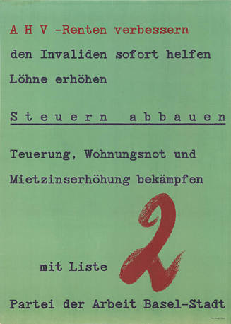 AHV-Renten verbessern […], Steuern abbauen […], mit Liste 2, Partei der Arbeit Basel-Stadt