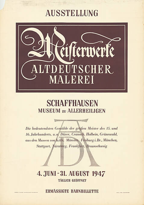 Meisterwerke altdeutscher Malerei, Schaffhausen, Museum zu Allerheiligen