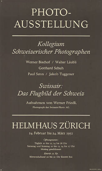 Photo-Ausstellung, Kollegium Schweizerischer Photographen, Swissair: Das Flugbild der Schweiz, Helmhaus Zürich