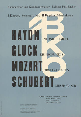 BKO, Haydn, Gluck, Mozart, Schubert, Leitung Paul Sacher, Martinskirche, Basel