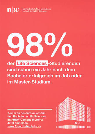 98% der Life Siences-Studierenden sind schon ein Jahr nach dem Bachelor erfolgreich im Job oder im Master-Studium