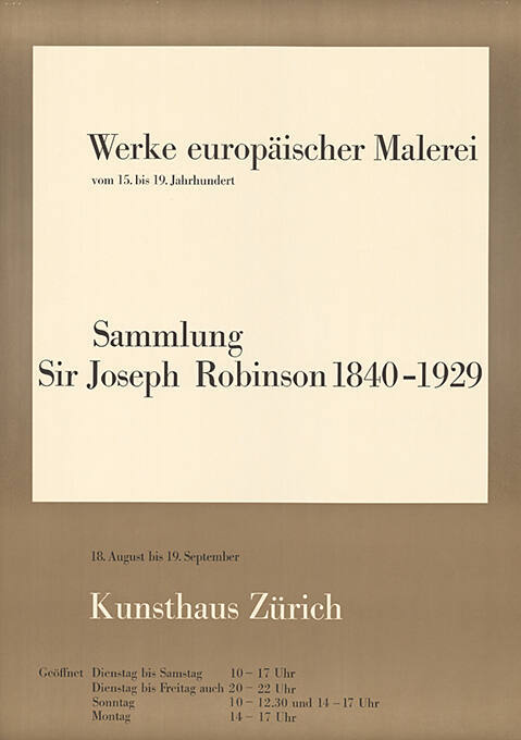 Werke europäischer Malerei, Sammlung Sir Joseph Robinson 1840–1929, Kunsthaus Zürich