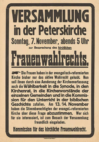 Versammlung in der Peterskirche zur Besprechung des kirchlichen Frauenwahlrechts. Kommission für das kirchliche Frauenwahlrecht.