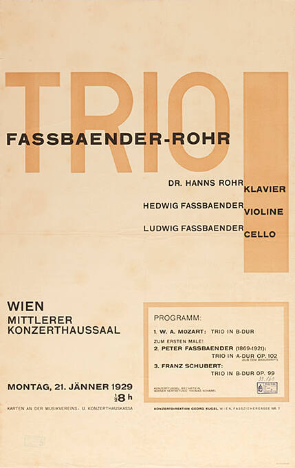 Trio Fassbaender-Rohr, Wien, Mittlerer Konzerthaussaal