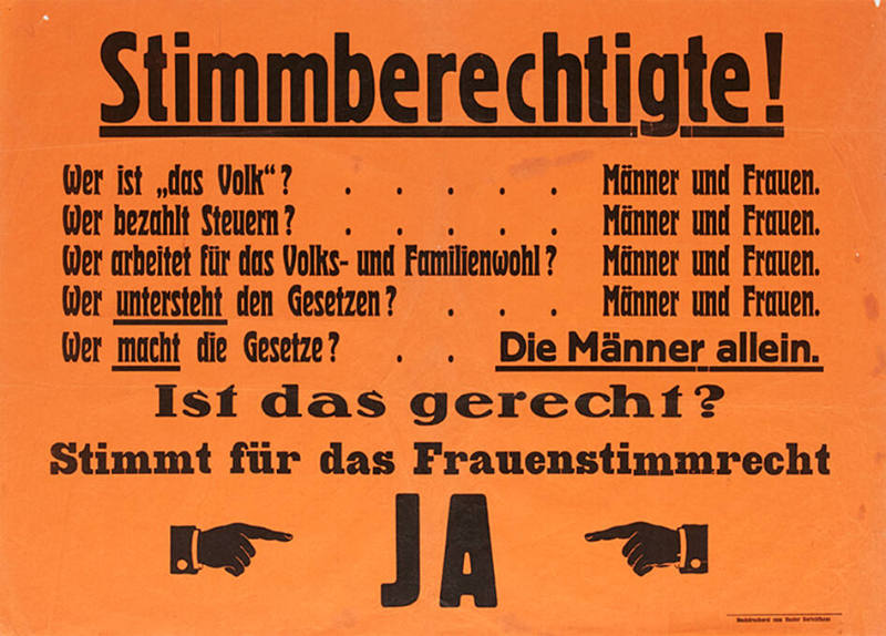 Stimmberechtigte! […] Ist das gerecht? Stimmt für das Frauenstimmrecht, Ja