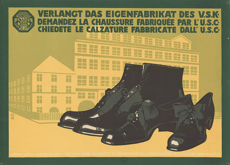 Verlangt das Eigenfabrikat des V.S.K, Demandez la chaussure fabriquée par l’U.S.C, Chiedete le calzature fabricate dall’U.S.C.