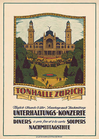 Tonhalle Zürich, Unterhaltungs-Konzerte, Diners, Soupers, Nachmittagsthee