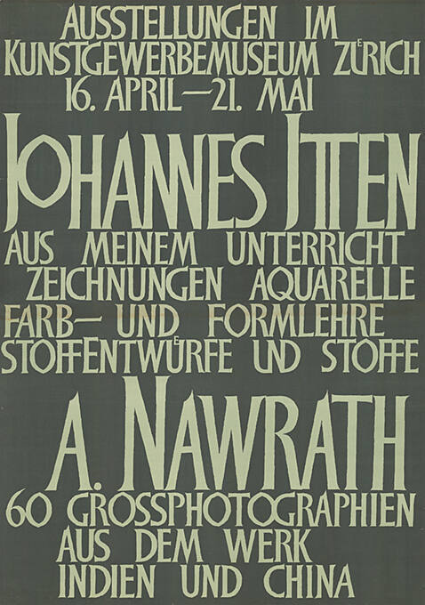 Johannes Itten, A. Nawrath, Kunstgewerbemuseum Zürich