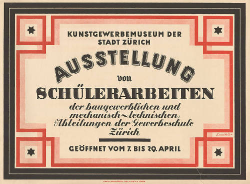 Ausstellung von Schülerarbeiten der baugewerblichen und mechanisch-technischen Abteilungen der Gewerbeschule Zürich, Kunstgewerbemuseum der Stadt Zürich