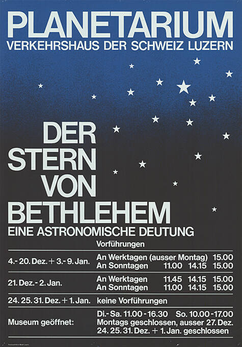 Der Stern von Bethlehem, Eine astronomische Deutung, Planetarium, Verkehrshaus der Schweiz Luzern