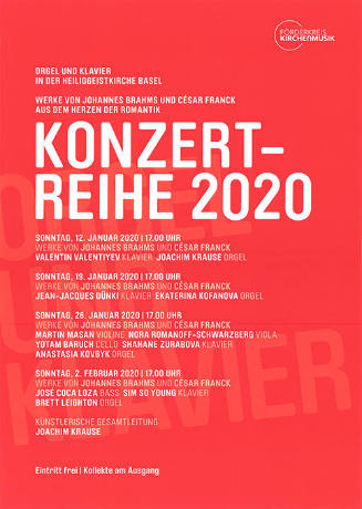 Konzertreihe 2020, Förderkreis Kirchenmusik, Heiliggeistkirche Basel