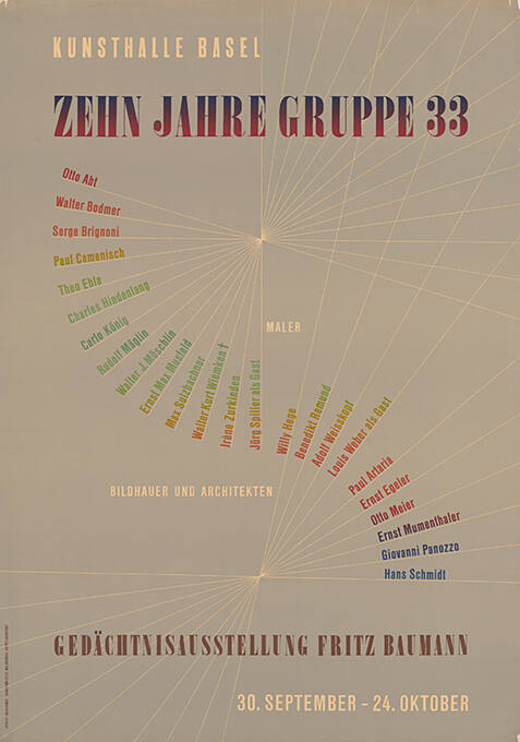 Zehn Jahre Gruppe 33, Gedächtnisausstellung Fritz Baumann, Kunsthalle Basel