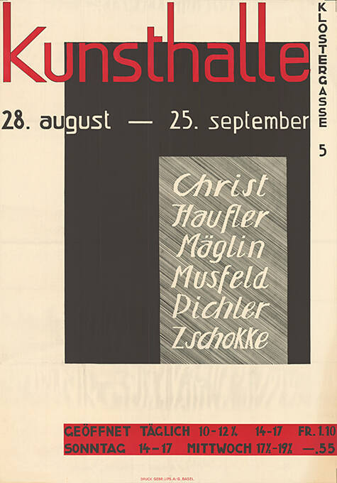 Christ, Haufler, Mäglin, Musfeld, Pichler, Zschokke, Kunsthalle Basel