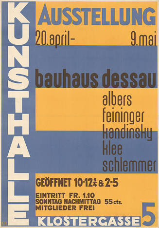 Bauhaus Dessau, Albers, Feininger, Kandinsky, Klee, Schlemmer, Kunsthalle Basel