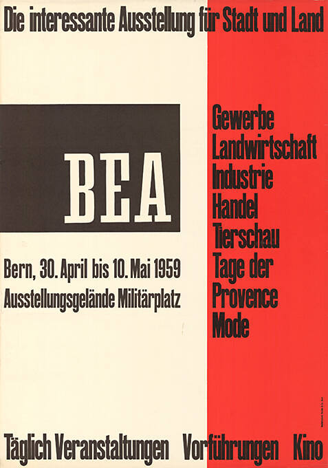 BEA, Die interessante Ausstellung für Stadt und Land,  Ausstellungsgelände Militärplatz, Bern