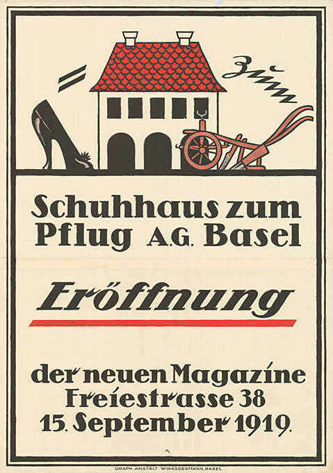 Schuhhaus zum Pflug A.G. Basel, Eröffnung der neuen Magazine Freiestrasse 38, 15. September 1919.