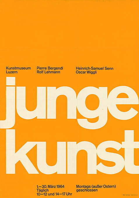 Junge Kunst, Pierre Bergendi, Rolf Lehmann, Heinrich-Samuel Senn, Oscar Wiggli, Kunstmuseum Luzern