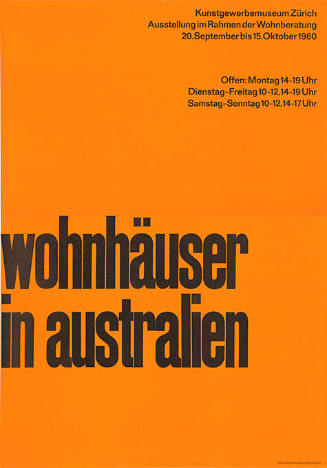 Wohnhäuser in Australien, Kunstgewerbemuseum Zürich