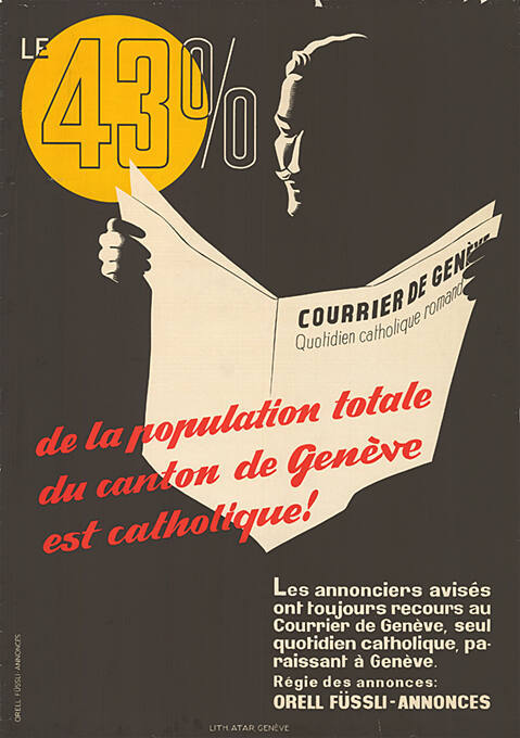 Le 43% de la population totale du canton de Genève est catholique! Courrier de Genève, Orell Füssli Annonces