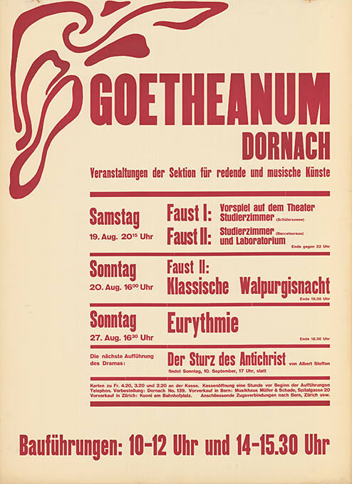 Goetheanum Dornach, Veranstaltung der Sektion für redende und musische Künste, Faust I, Faust II, Eurythmie, Der Sturz des Antichrist