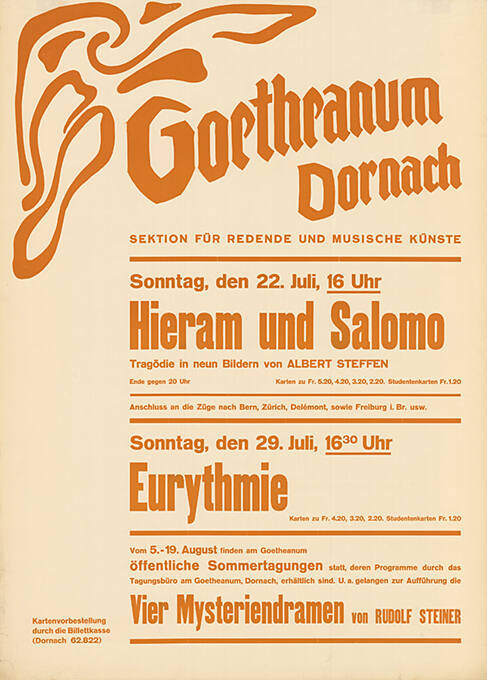 Goetheanum Dornach, Sektion für redende und musische Künste,  Hieram und Salomo, Eurythmie