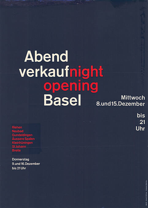 Abendverkauf, night opening, Basel