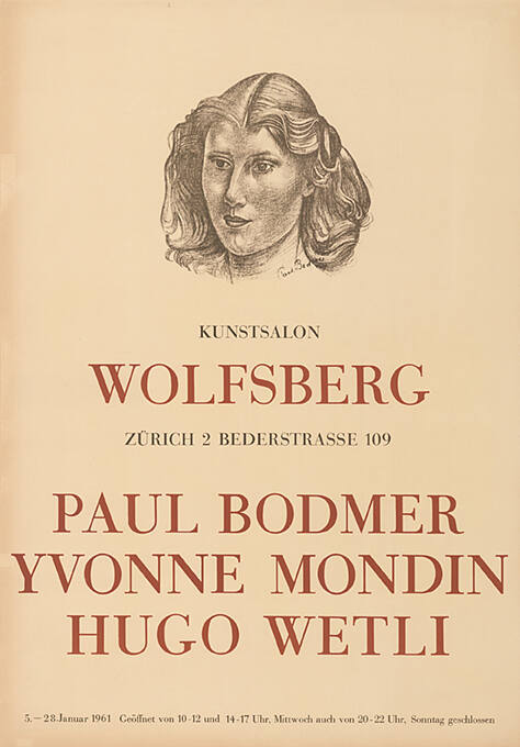 Paul Bodmer, Yvonne Mondin, Hugo Wetli, Kunstsalon Wolfsberg, Zürich