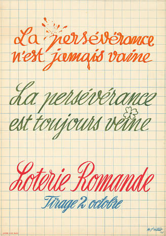 La persévérance n’est jamais vaine, La persévérance est toujours veine, Loterie Romande, tirage 2 octobre