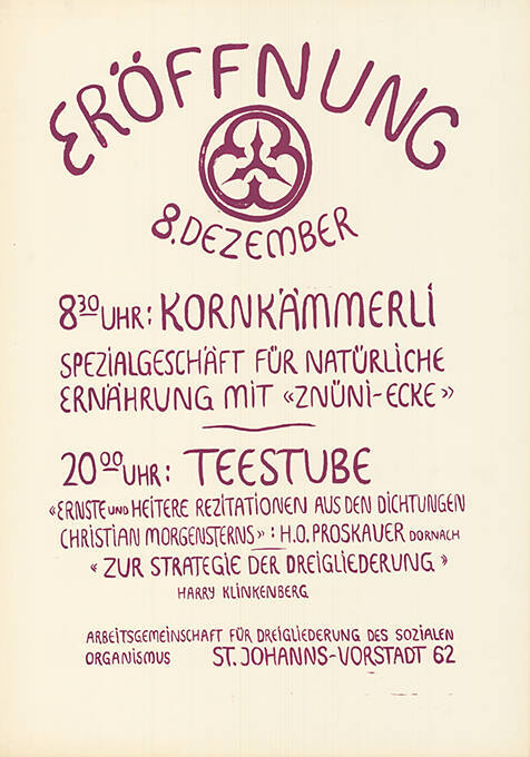 Eröffnung 8. Dezember, Kornkämmerli, Teestube