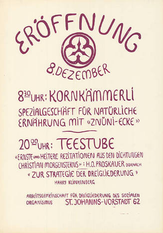 Eröffnung 8. Dezember, Kornkämmerli, Teestube