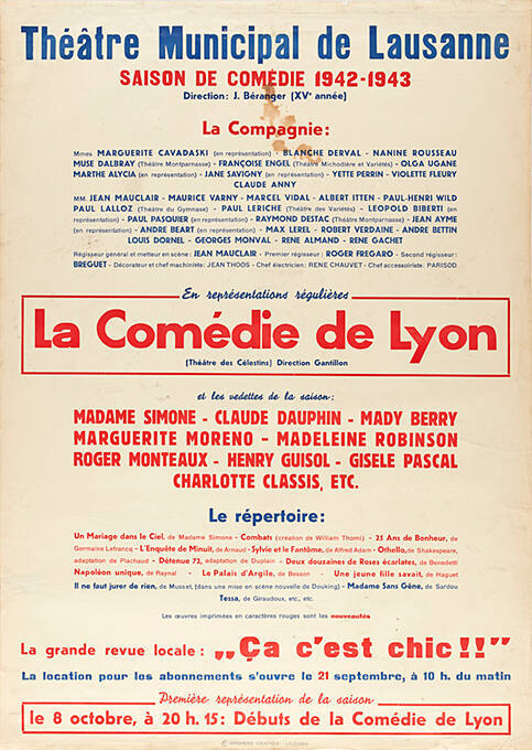 La Comédie de Lyon, Théâtre Municipal de Lausanne