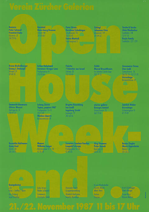 Verein Zürcher Galerien, Open House Weekend…