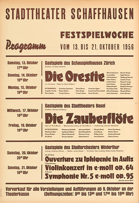 Festspielwoche, Die Orestie, Die Zauberflöte, Stadttheater Schaffhausen