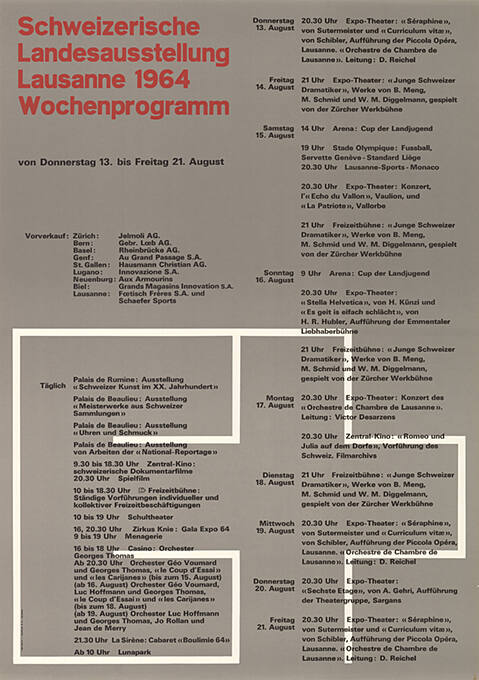 Schweizerische Landesausstellung Lausanne 1964, Wochenprogramm