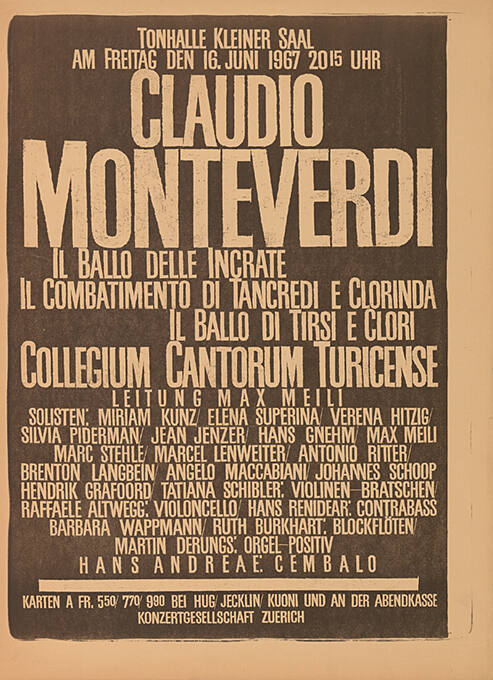 Claudio Monteverdi, Collegium Cantorum Turicense, Tonhalle, Zürich