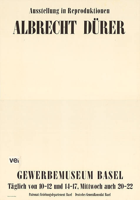 Ausstellung in Reproduktionen, Albrecht Dürer, Gewerbemuseum Basel