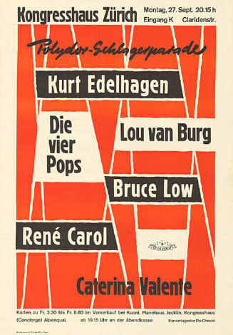 Polydor-Schlagerparade, Kurt Edelhagen, Die vier Pops, Lou van Burg, Bruce Low, René Carol, Caterina Valente, Kongresshaus Zürich