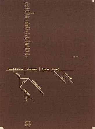 Hans Ed. Meier discusses syntax (type), The Program in Visual Desing, College of Environmental Design Lecture Series, University of California, Berkeley