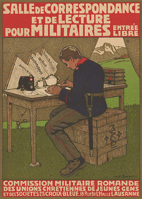 Salle de correspondance et de lecture pour militaires