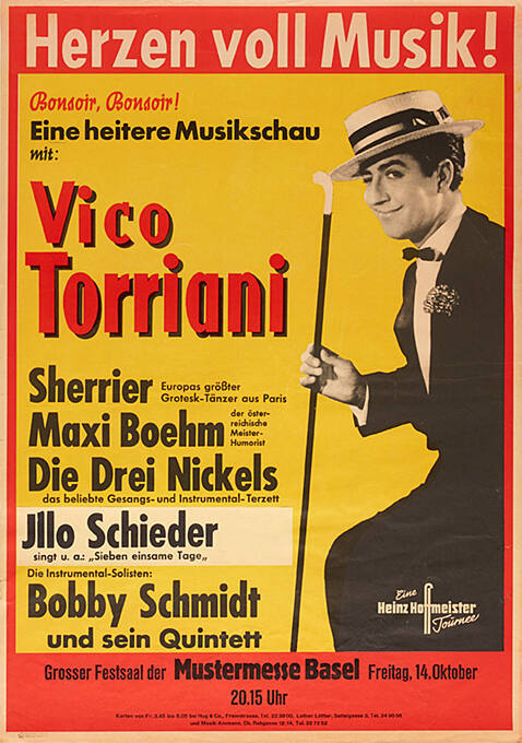 Herzen voll Musik! Vico Torriani, Sherrier, Maxi Boehm, Die drei Nickels, Jillo Schieder, Bobby Schmidt und sein Quartett, Grosser Festsaal der Mustermesse, Basel