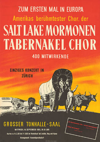 Zum ersten Mal in Europa, Amerikas berühmtester Chor, der Salt Lake Mormonen Tabernakel Chor, Grosser Tonhalle-Saal